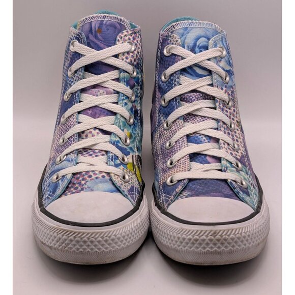 Converse All Star High Top Floral Sneakers Shoes Women's US 8 Purple Blue Chucks - Picture 3 of 7